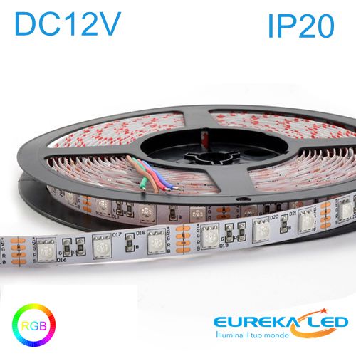 Striscia Led 5mt 12V 72W RGB Multicolore 300 LED SMD IP20 - Eurekaled